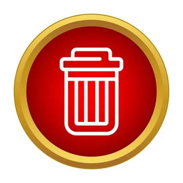 Trash can icon on red button deleting data Stock Illustration