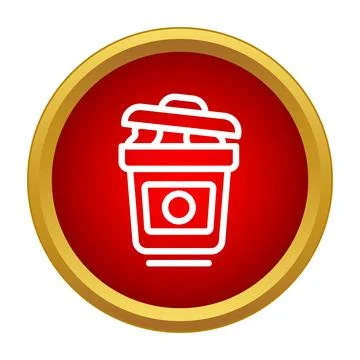 Trash can icon in a red circle with a golden border Stock Illustration