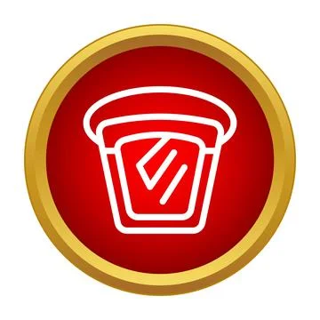 Trash can icon on red round button with gold border Stock Illustration