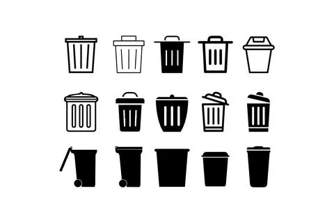 Trash Can Icon Set in Various Styles. Vector illustration design. Stock Illustration