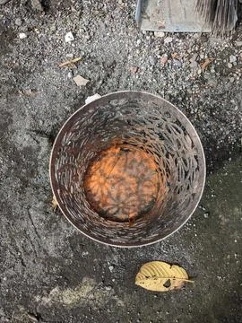 The trash can is made of dirty plastic Stock Photos