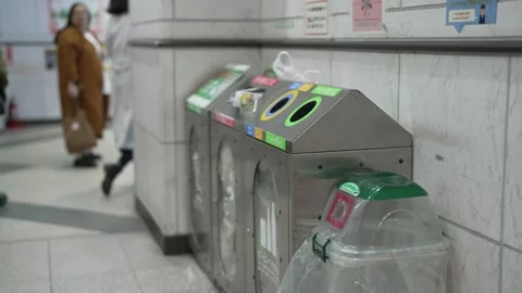 Trash can in metro station, with different colors depending on the product Stock Footage 282541825