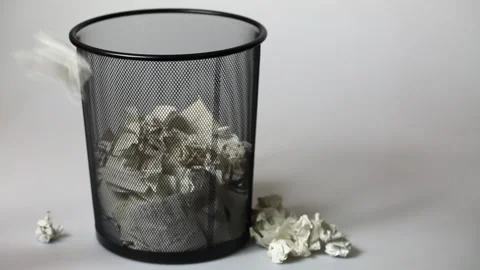 Trash Can With Papers Stock Footage