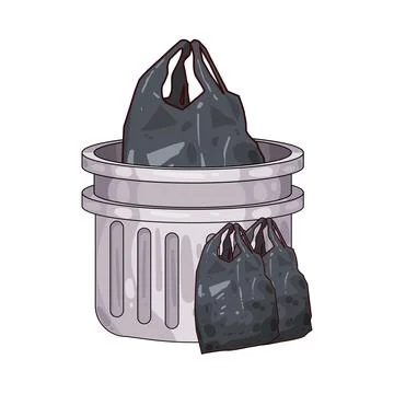 Trash Can with Plastic Bags illustration Stock Illustration