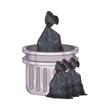 Trash Can with Plastic Bags illustration Stock Illustration