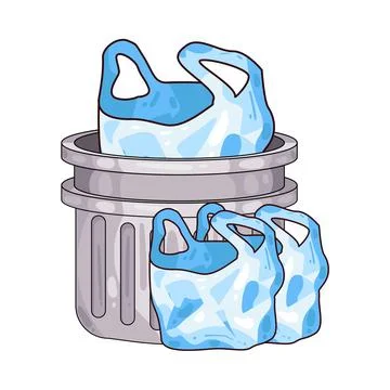 Trash can with plastic trash bags illustration Stock Illustration