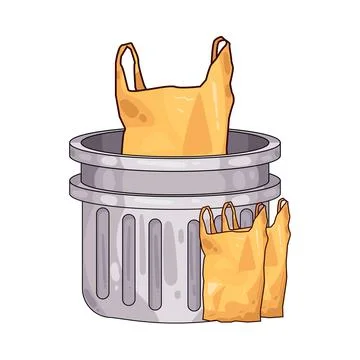 Trash can with plastic trash bags illustration Stock Illustration