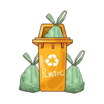 Trash can with plastic trash bags illustration Stock Illustration