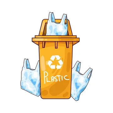 Trash can with plastic trash bags illustration Stock Illustration
