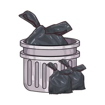 Trash can with plastic trash bags illustration Stock Illustration