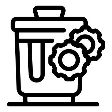 Trash can processing files with gears rotating, data management concept 스톡 일러스트