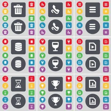 Trash can, Receiver, Apps, Database, Wineglass, Media file, Hourglass, Cup, Diag Stock-Illustration