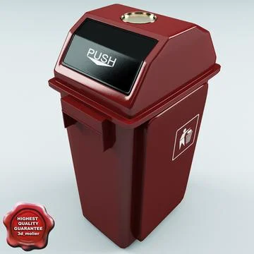Trash Can Red Plastic 3D Model