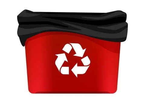 Trash can red, rubbish bin with garbage bags, bucket for waste Stock Illustration