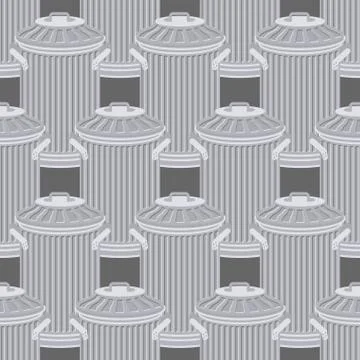 Trash can seamless pattern. Wheelie bin background. Dumpster iron ornament. Stock Illustration
