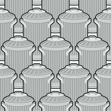 Trash can seamless pattern. Wheelie bin background. Dumpster iron ornament. Stock Illustration