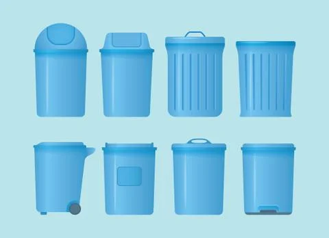 Trash can set collection with various shape and models with modern flat style Stock Illustration
