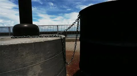 Trash Can Tied To Light Pole At Fishing Pier 스톡 동영상 11398354
