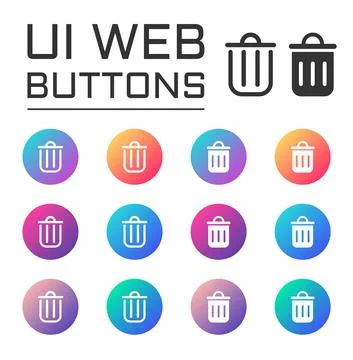 Trash can ui web button. vector icons Stock Illustration