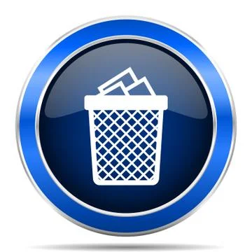 Trash can vector icon. Modern design blue silver metallic glossy web and mobi Stock Illustration