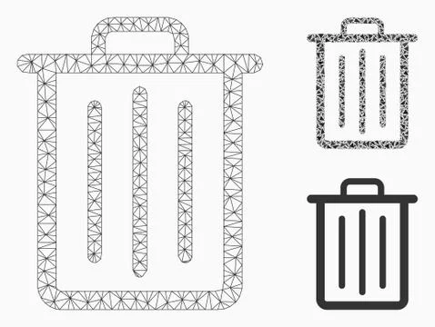 Trash Can Vector Mesh Carcass Model and Triangle Mosaic Icon Stock Illustration