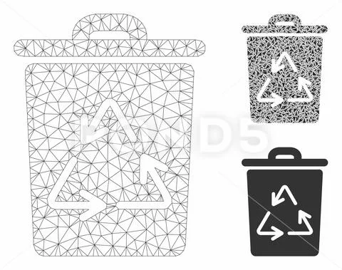 Trash Can Vector Mesh Carcass Model and Triangle Mosaic Icon ...