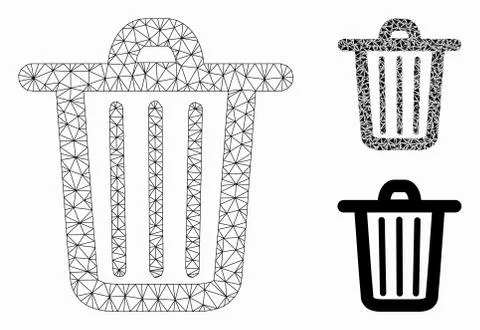 Trash Can Vector Mesh Wire Frame Model and Triangle Mosaic Icon Stock Illustration