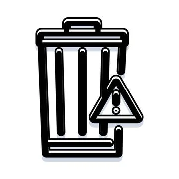 Trash can with warning icon indicating error deletion Stock Illustration