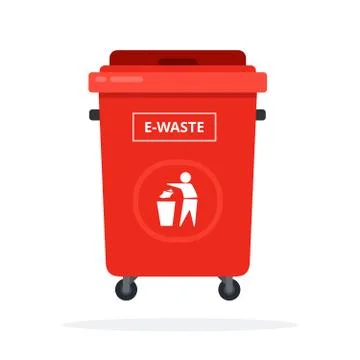 Trash can on wheels for the sorting electronics waste flat isolated Stock Illustration