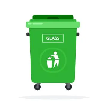 Trash can on wheels for sorting glass flat isolated Stock Illustration