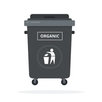 Trash can on wheels for sorting organic waste flat isolated Stock Illustration