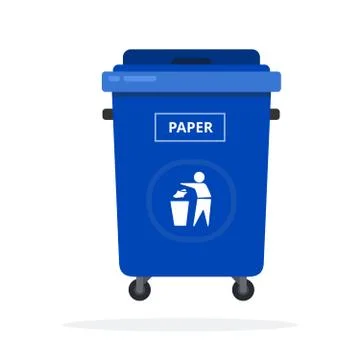 Trash can on wheels for sorting paper flat isolated Stock Illustration