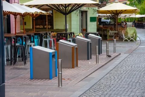Trash cans for sorting out different kind of waste Stock Photos