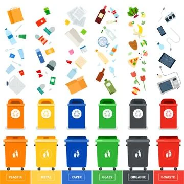 Trash cans with srted garbage Stock Illustration