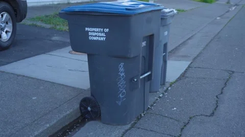 Trash Cans on the street Stock Footage 238489880