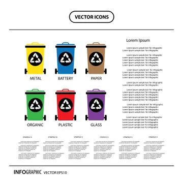 Trash categories recycle  bin info graphic icon Stock Illustration