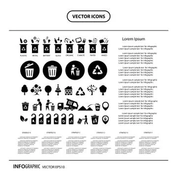 Trash categories recycle garbage bin Illustrazione stock