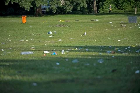 Trash clean up after a big event Stock Photos