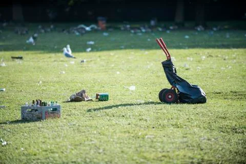 Trash clean up after a big event Stock Photos