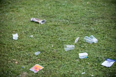 Trash clean up after a big event Stock Photos