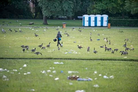 Trash clean up after a big event Stock Photos