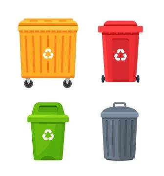 Trash container bin icon. Garbage can metal recycle basket box for trash waste Stock Illustration