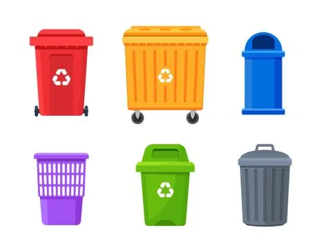 Trash container bin icon. Garbage can metal recycle basket box for trash waste Stock Illustration