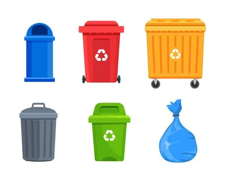 Trash container bin icon. Garbage can metal recycle basket box for trash waste Stock Illustration