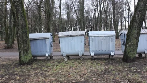Trash container at the city park Stock Footage 124008761