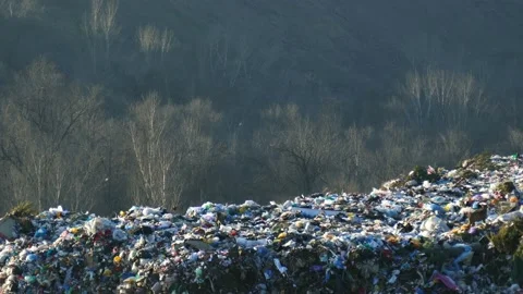 Trash copy space 4K. A huge garbage mountain of unsorted waste. Stock Footage 124179822