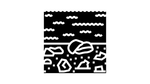 Trash covered beach glyph icon animation Stock Footage 326140421