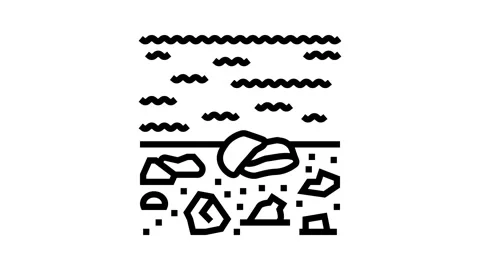 Trash covered beach line icon animation Stock Footage 326121937