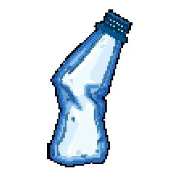 Trash crumpled plastic bottle pixel art vector illustration Stock Illustration
