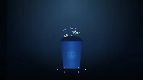 Trash Falling into Recycling Bin Animation Blue Flat Design Vídeo Stock 347966874